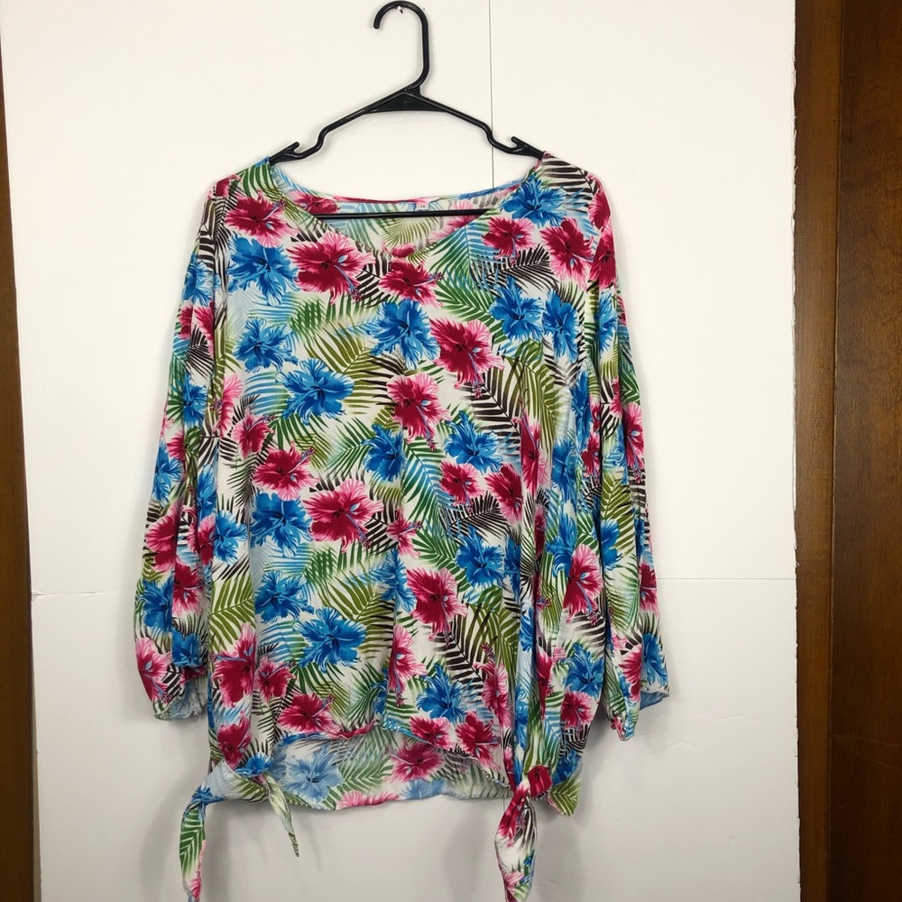 Blue Sky Tropical‎ Floral Print Shirt Sz L